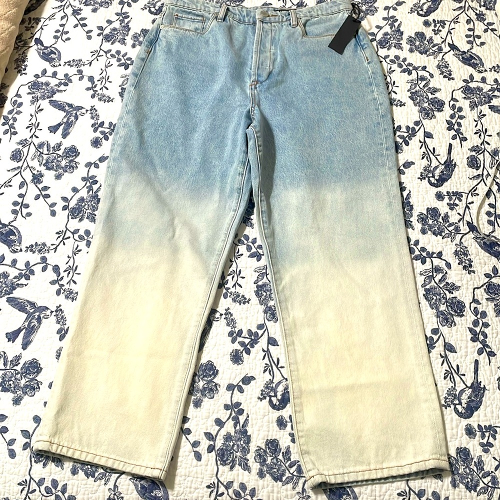 Blank nyc the baxter rib cage straight leg cotton OMBRE light wash jeans 31 8 10